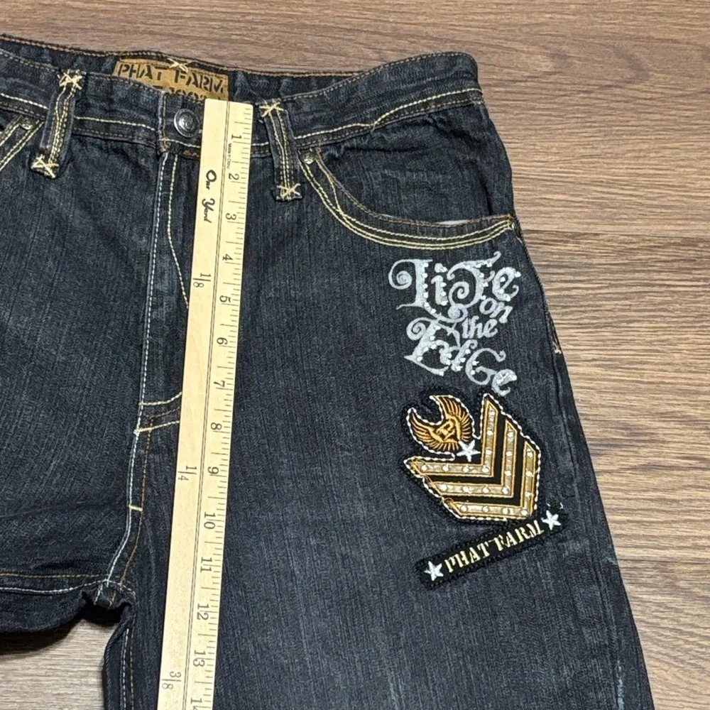 Vtg Phat Farm Embroidered Baggy Jeans Gray Gold Y2K Streetwear 16